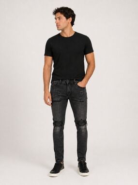 mnml Distressed Skinny Jeans Black Size 30 Streetwear Y2K Biker Denim